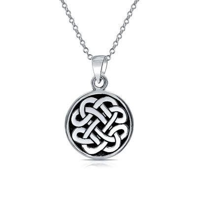 Celtic Love Knot Medallion Pendant Necklace Irish Friendship Circle Oxidized.925 Sterling Silver