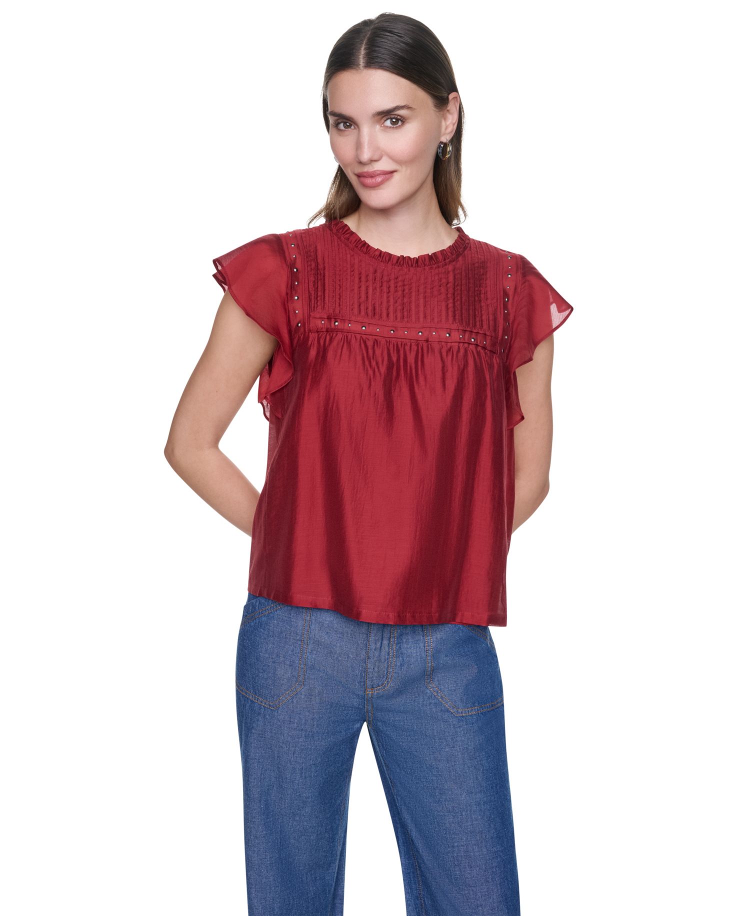 Women's Pin-Tucked Studded Blouse