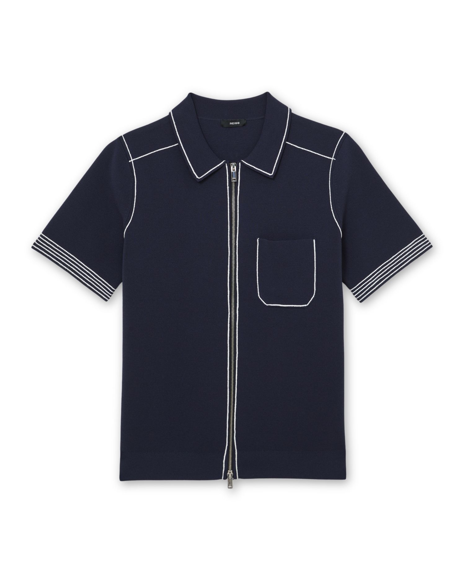Men's Blake Stitch-Detail Zip-Through Knit Shirt