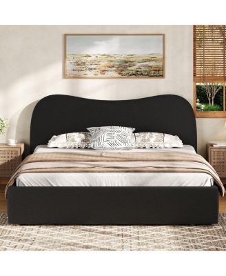 Queen Size Upholstered Platform Bed with Wooden Slats
