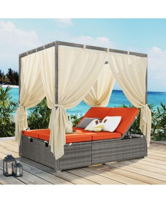 Adjustable Outdoor Sun Lounger with Canopy and Removable Cushion