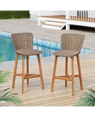 Lymington Teak-Finish Outdoor Bar Stools, Set of 2
