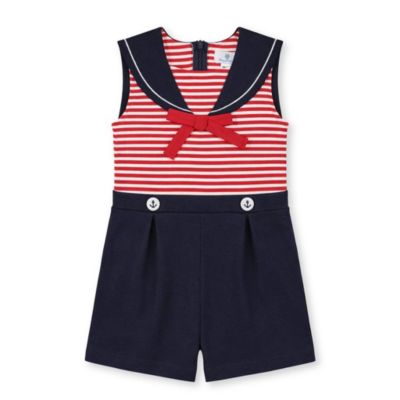 Toddler Girls Stripe Knit Shorts Romper With Sailor Collar