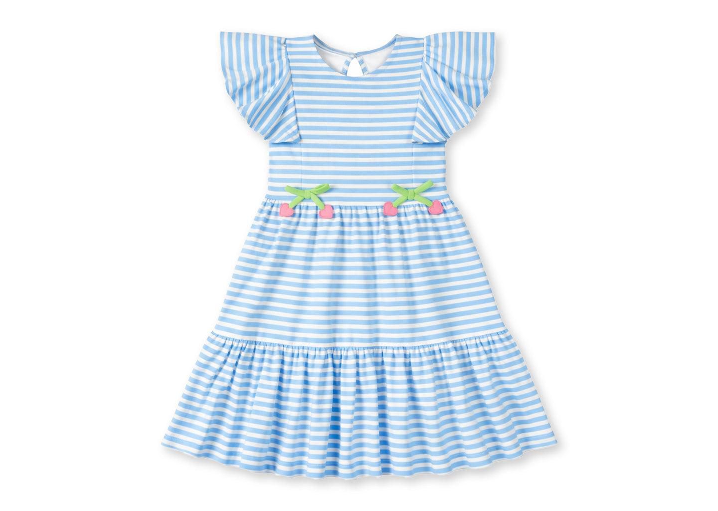 Платье Florence Eiseman Stripe Knit Dress With Heart Cherries для девочек, цвет: Средний синий — фото 1