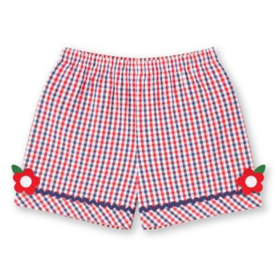 Big Girls Plaid Seersucker Shorts With Ric Rac and Flowers