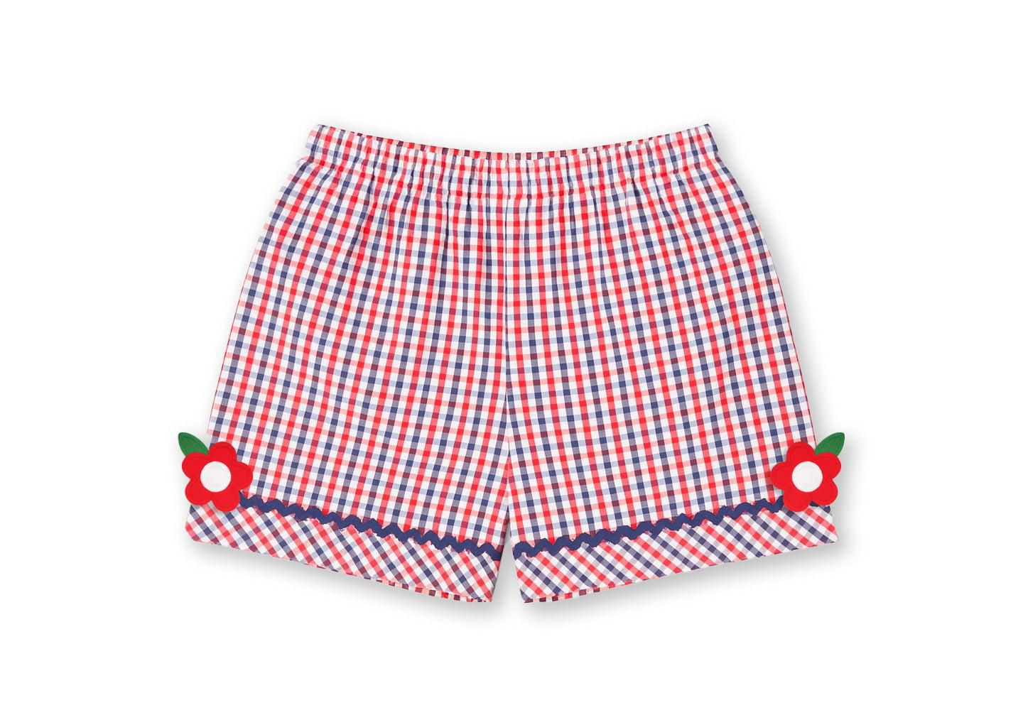 Шорты Florence Eiseman Plaid Seersucker With Ric Rac and Flowers для девочек, цвет: Яркий синий — фото 1