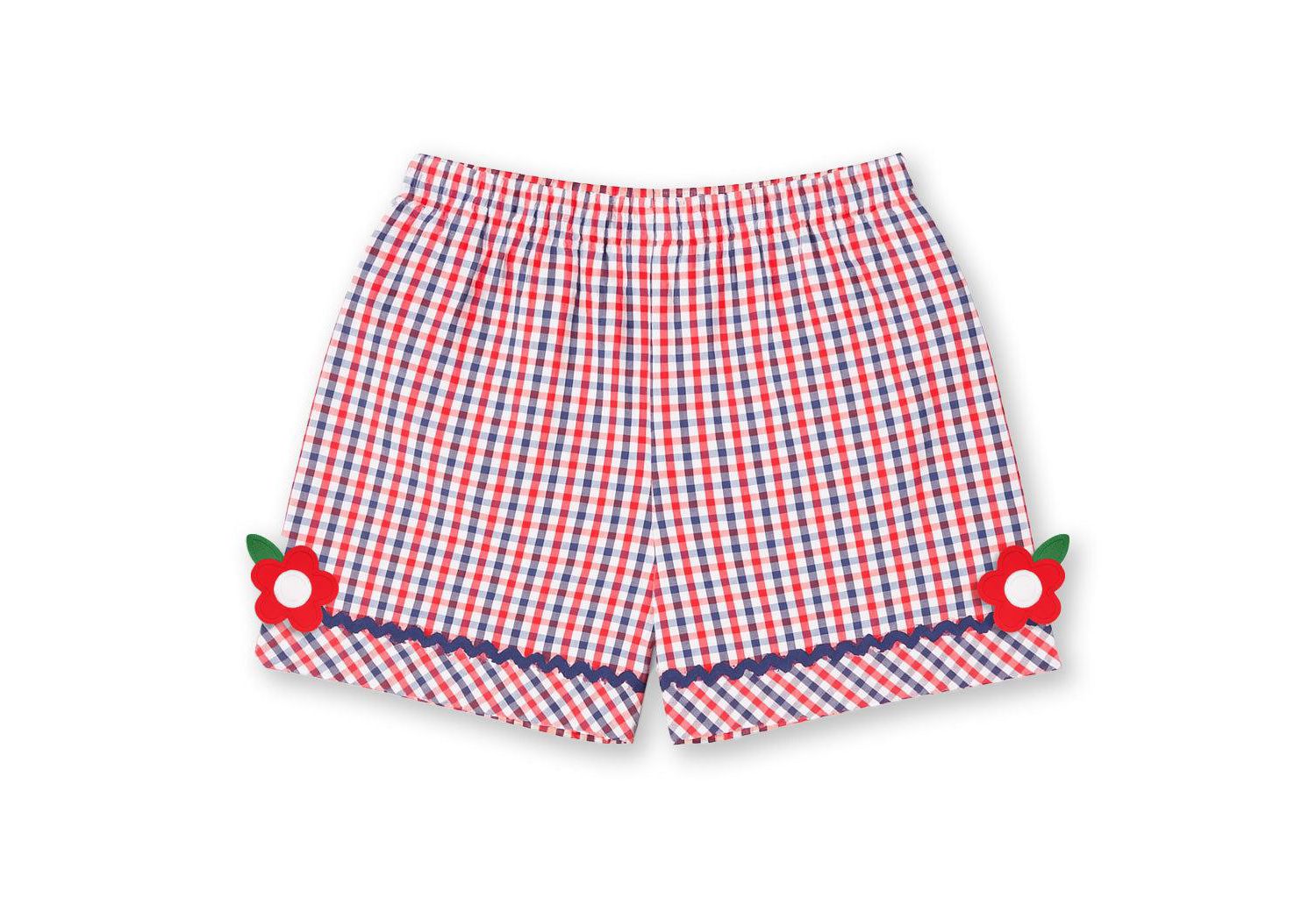 Big Girls Plaid Seersucker Shorts With Ric Rac and Flowers