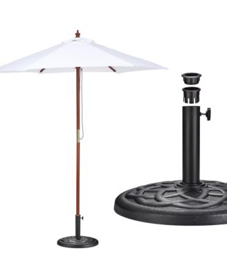 Solid Wood Patio Umbrella w/ Retro Base Pulley Lift for Resort Outdoor Event Decor Rental Wedding Party Small Table