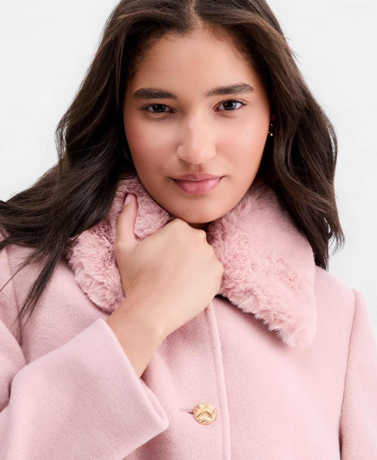 Женское пальто CeCe Faux-Fur Club Collar Mid-Length Lined, цвет: Пудровый розовый однотонный — фото 2