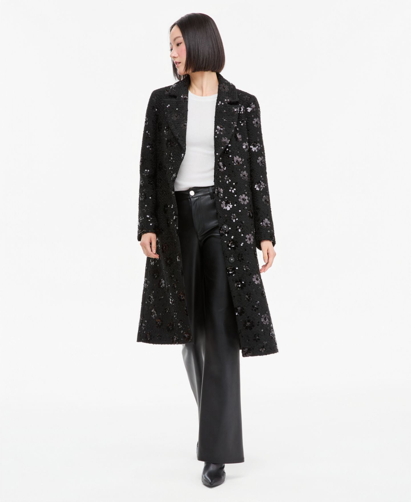 Женское пальто CeCe Sequin Floral Notch-Collar Coat, Created for Macy's, цвет: Чёрный — фото 7