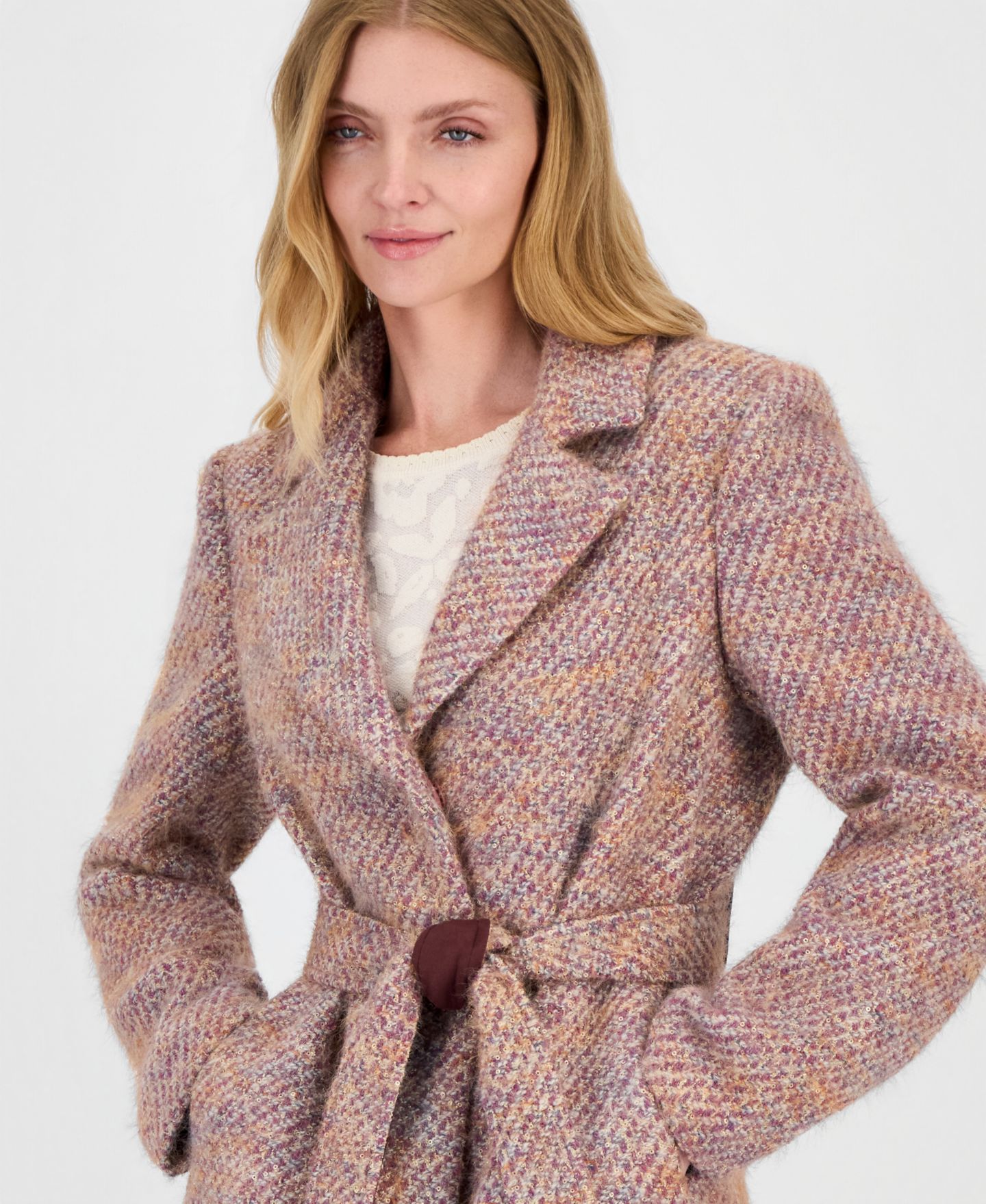 Женское пальто CeCe Single-Breasted Multi-Sequin Wrap, цвет: Розовато-лиловый — фото 3