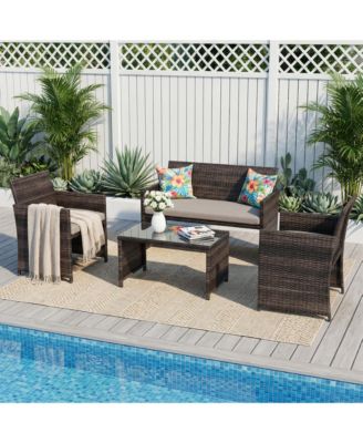 -4-Piece Patio Bar Set - All-Weather Rattan Outdoor Conversation Furniture - Cushioned Chairs and Bar Table - Perfect for Garden, or Porch