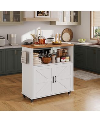 Rolling Kitchen Island with Storage Cabinet, Kitchen Cart, Portable Mobile Kitchen Island with Towel Rack  for Kitchen, Dining Room