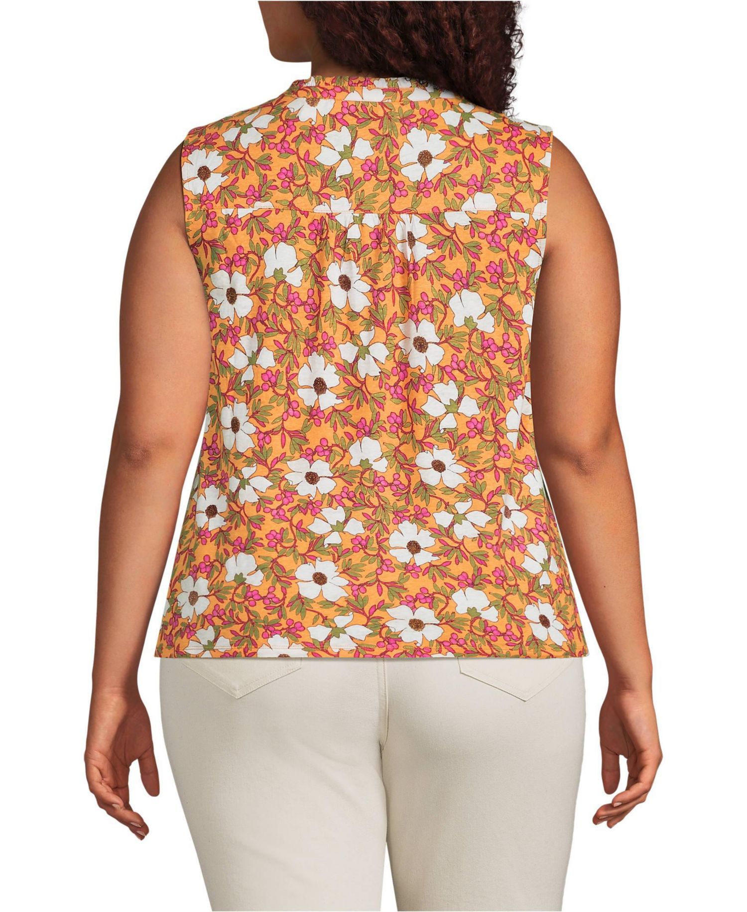 Plus Size Linen Blend Ruffle Trim Tank Top