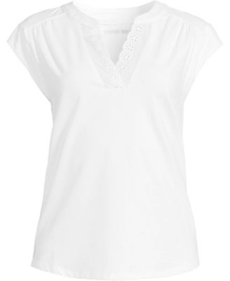 Lands' End Women's Cap Sleeve Lightweight Jersey Lace Shoulder Tee