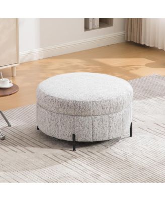 Round Upholstered Storage Ottoman with Reversible Lid