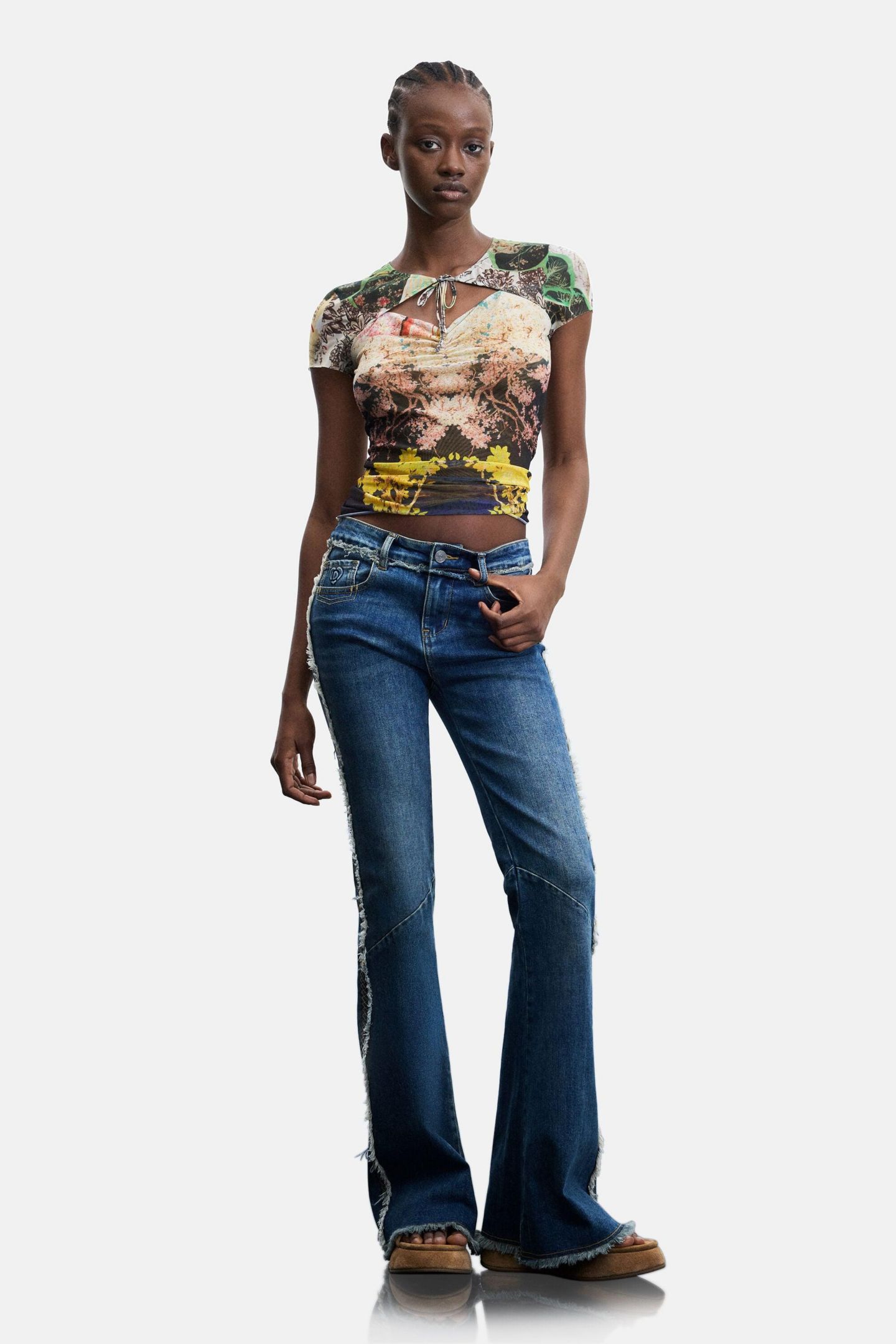 Женский топ Desigual Printed Tulle, цвет: Зелёный — фото 3