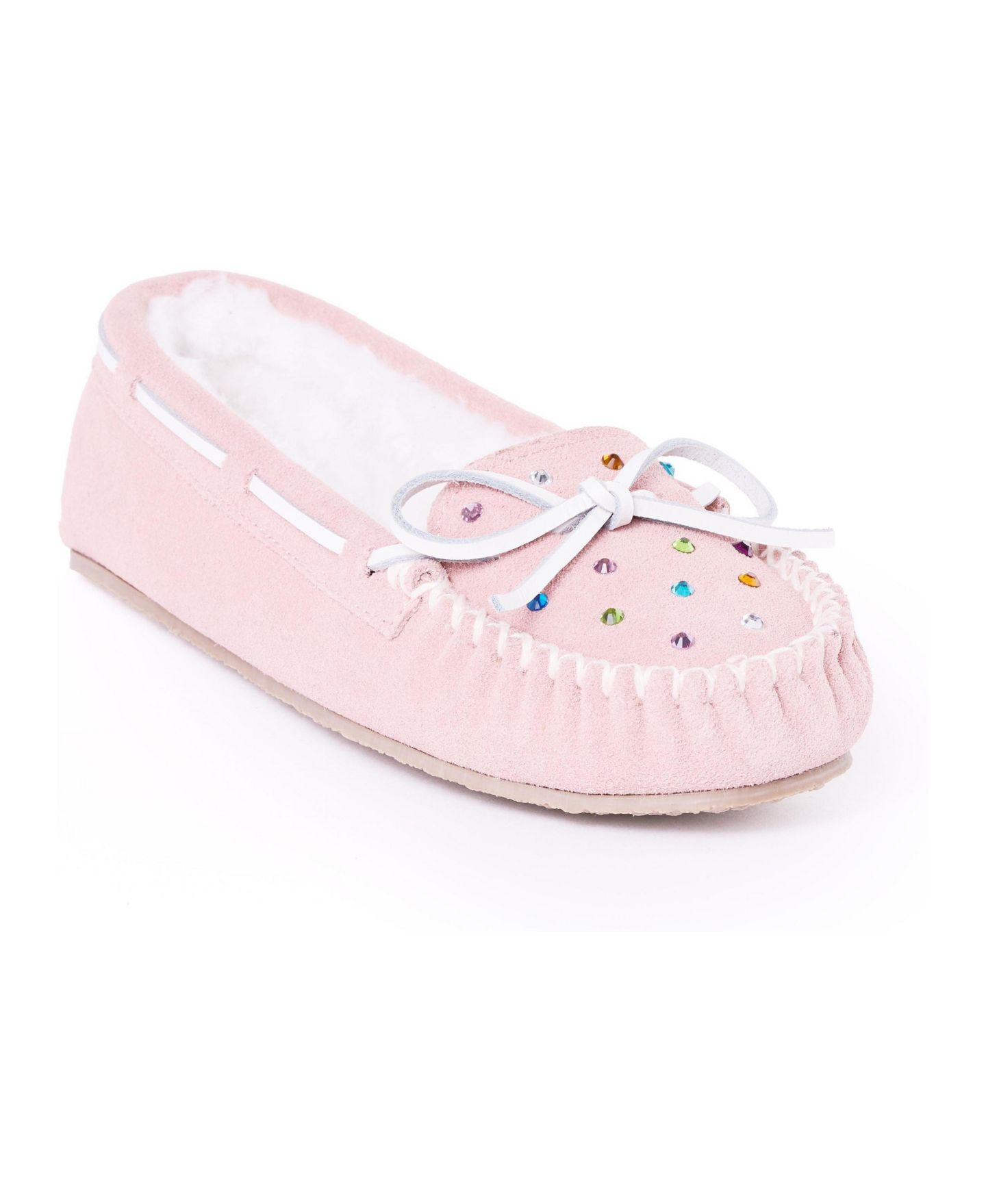 Женские тапочки Minnetonka Cally Rhinestone Suede Slippers, цвет: Пудровый — фото 1