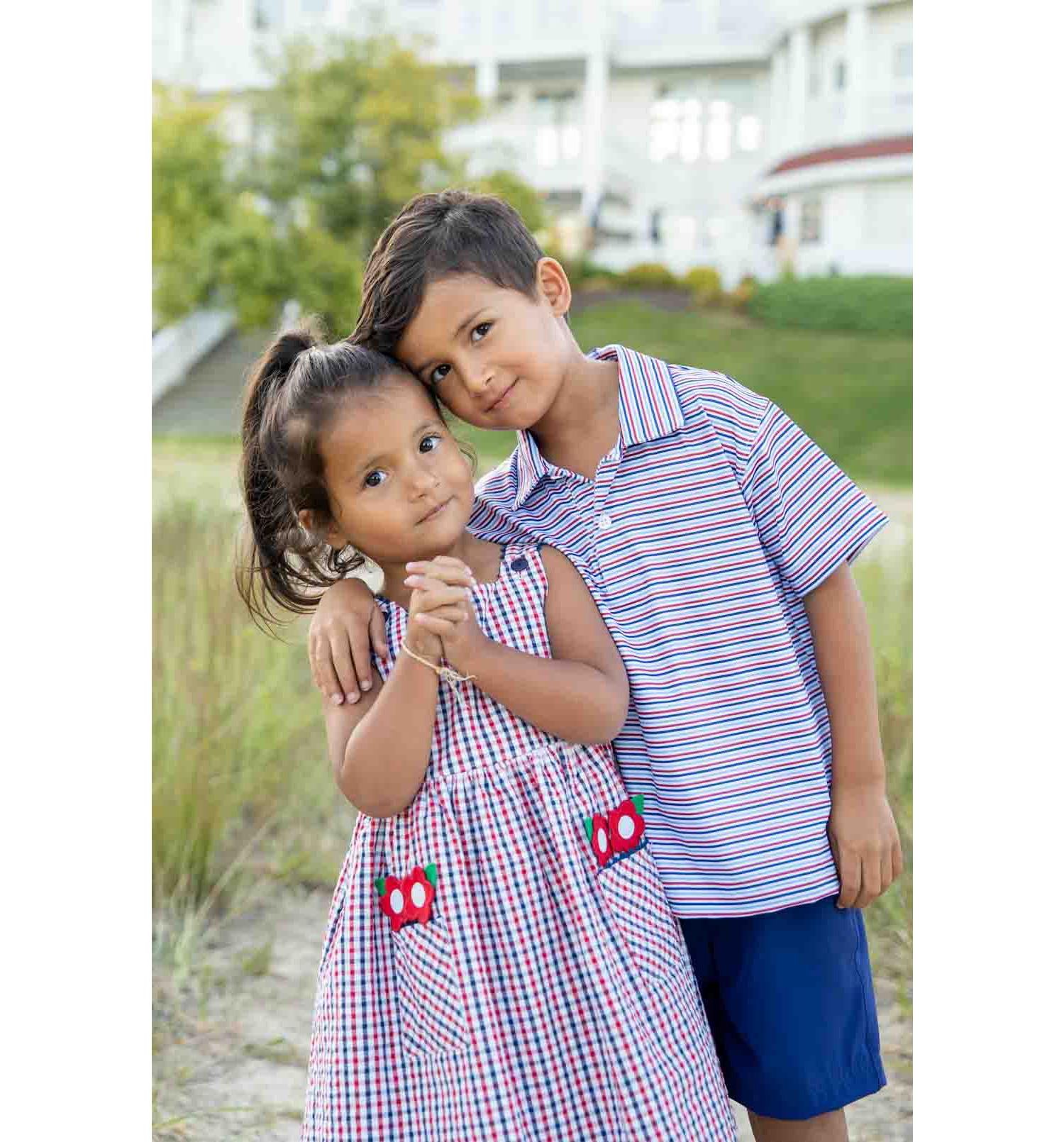 Little Girl Plaid Seersucker Dress With Flowers