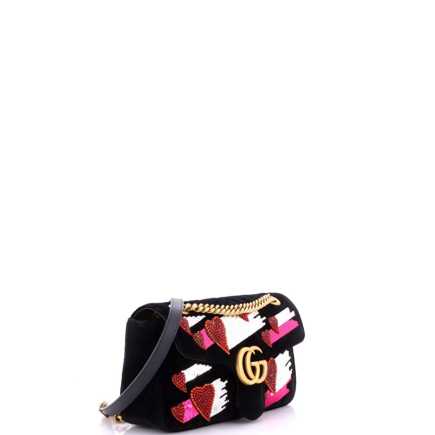 Small GG Marmont Flap Bag Embellished Matelasse Velvet
