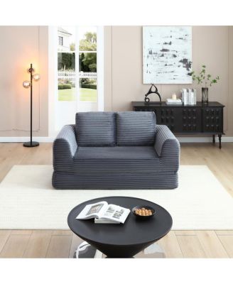  2-in-1 Folding Convertible Sofa Bed, Modern Corduroy Sleeper Couch with 2 Pillows