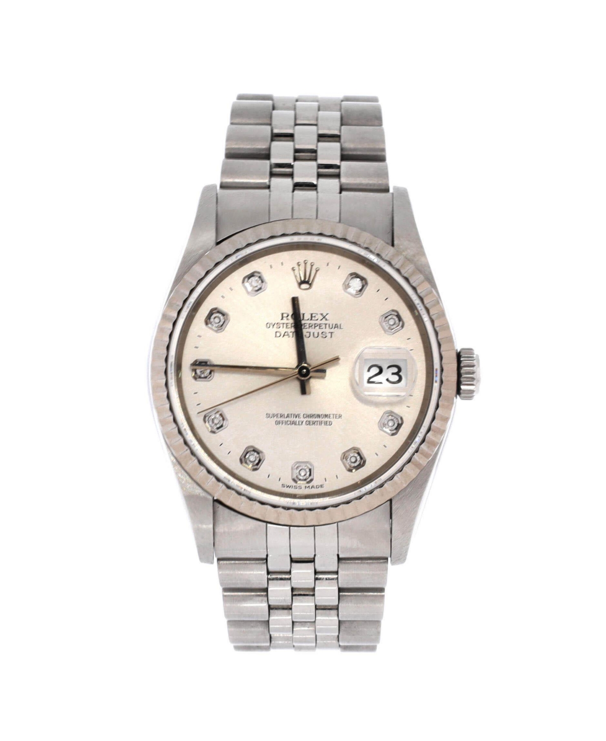 PreOwned Rolex Oyster Perpetual Datejust Automatic Watch in Stainless Steel and White Gold with Diamond Markers 36mm  Dial color silver