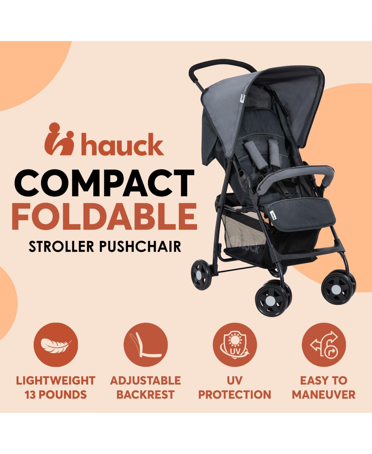 Sport T13 Lightweight Compact Foldable Stroller Pushchair, Charcoal Stone