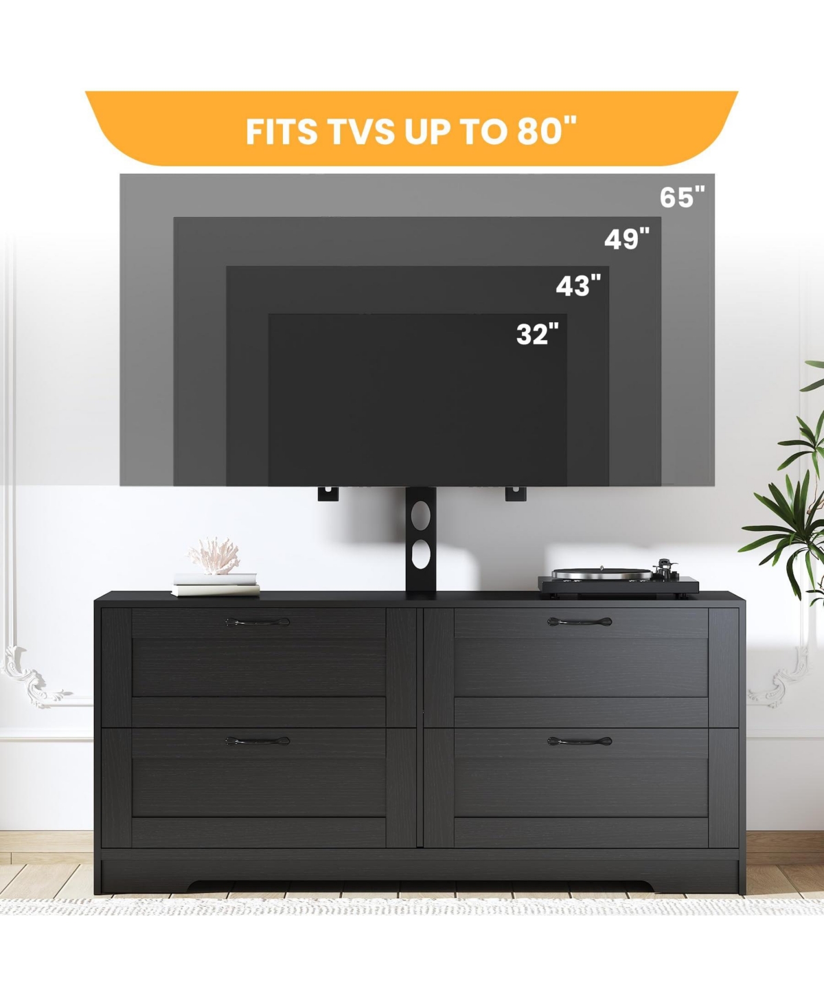 gaomon TV Stand with Mount for Tvs , Media Console 4 Drawers and Adjustable Bracket