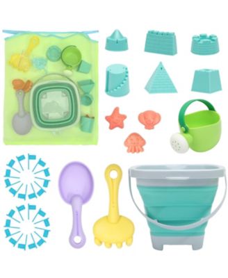 Collapsible Beach Toys Foldable Sand Bucket Shovels Set Mesh Bag Castle Building Kit Sandbox Travel Kids