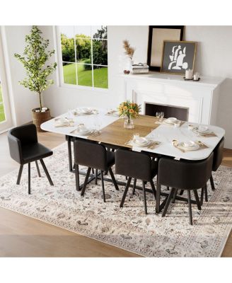8-Seat Faux Marble Dining Set with 8 Chairs