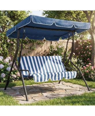 3-Seat Outdoor Swing with Adjustable Canopy, Waterproof Cushions, Heavy-Duty Steel Frame, Patio Glider for Backyard, Porch, Lawn, Garden