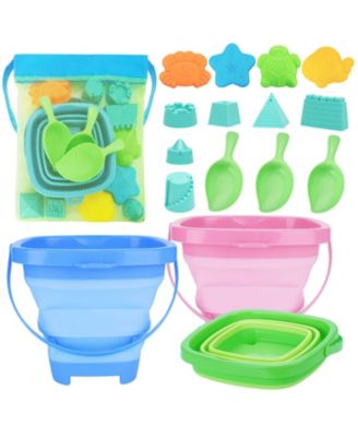 Collapsible Beach Toys Foldable Sand Buckets Shovels Set Silicone Pails Travel Molds