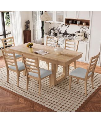 Farmhouse Extendable Dining Set with 6 Upholstered Chairs
