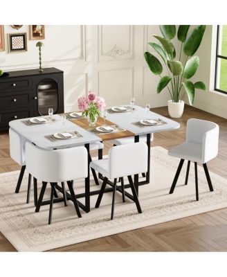 7-Piece Faux Marble Dining Set with 1 table 6 Leather Chairs
