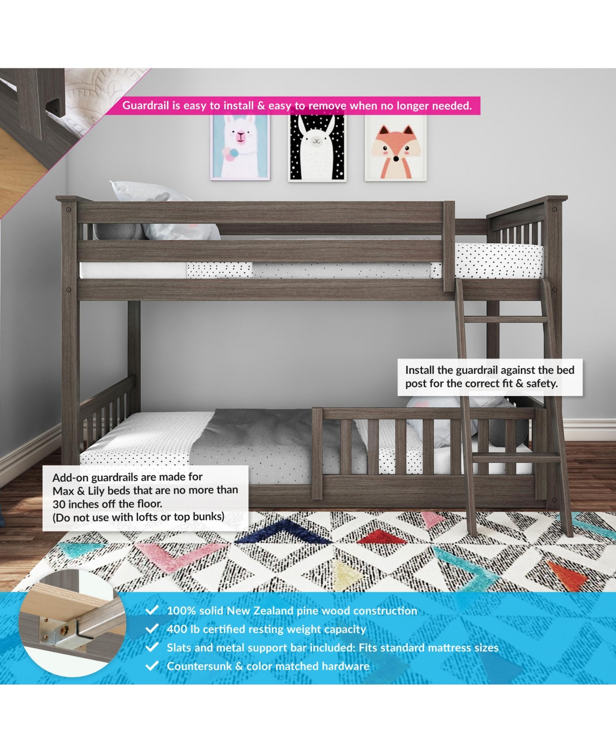 Max & Lily Twin over Low Bunk with Single Guard Rail