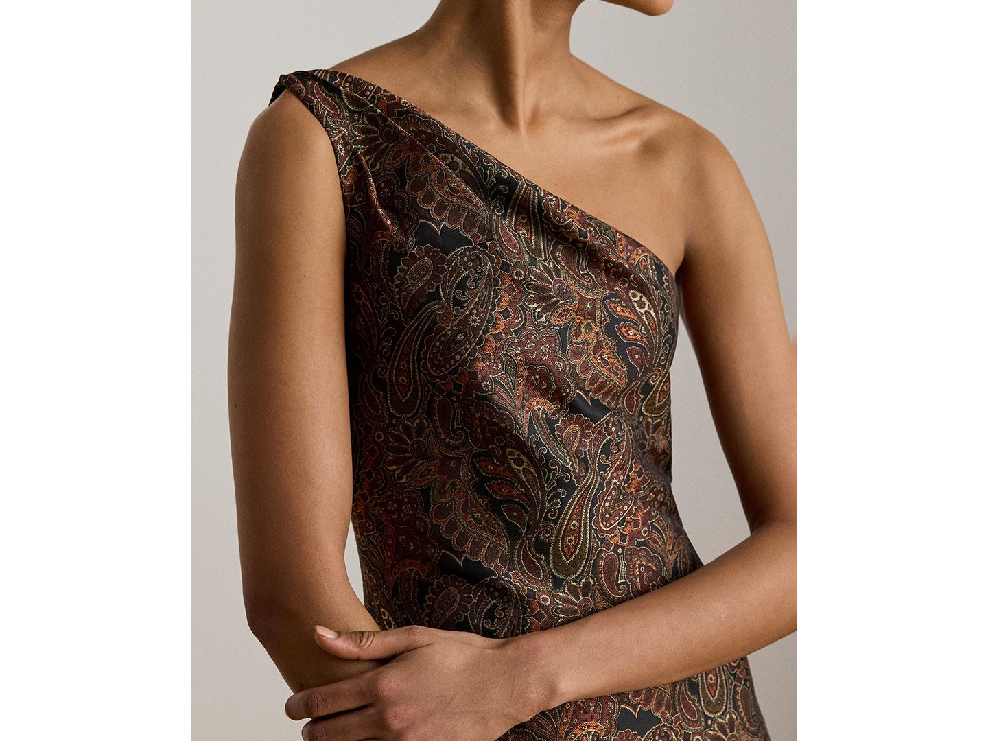 Женские платья Lauren Ralph Lauren Paisley Jacquard One-Shoulder Gown, цвет: Чёрный разноцветный — фото 3