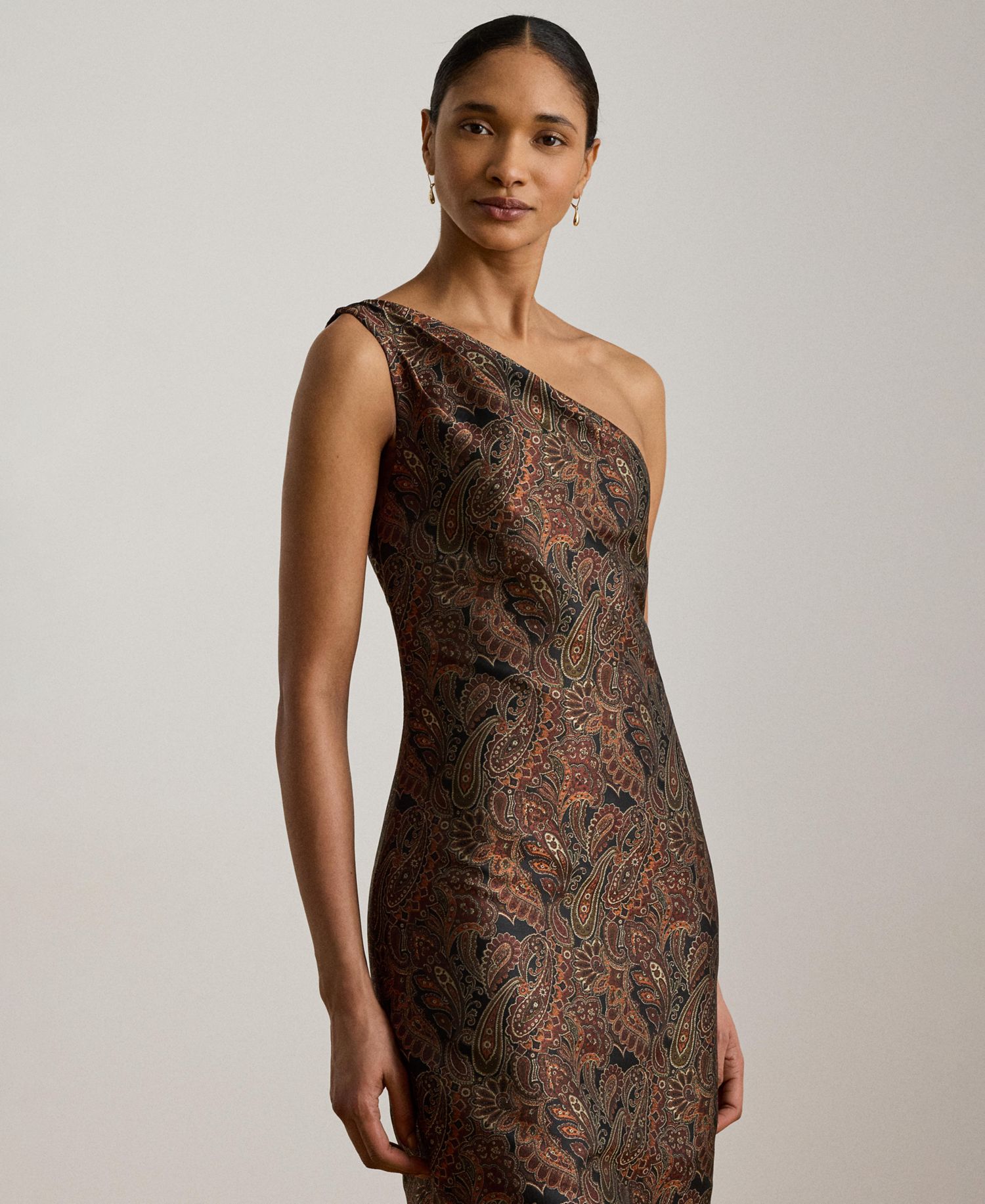 Women's Paisley Jacquard One-Shoulder Gown