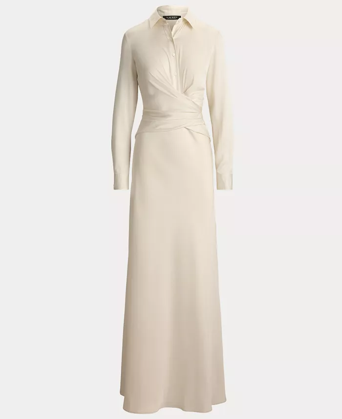 Women's Pleated Button-Up Charmeuse Gown - thumbnail 5