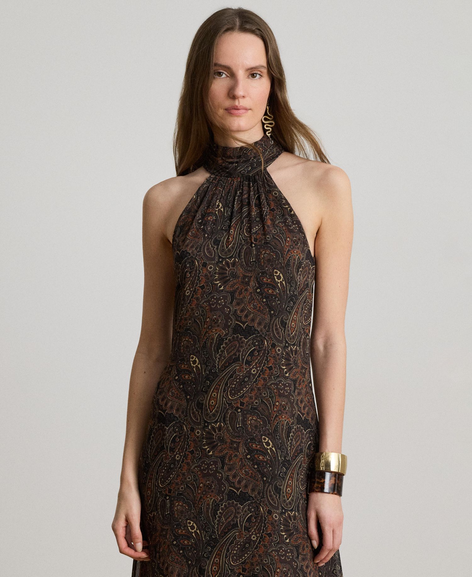 Women's Paisley Georgette Tiered Mockneck Gown