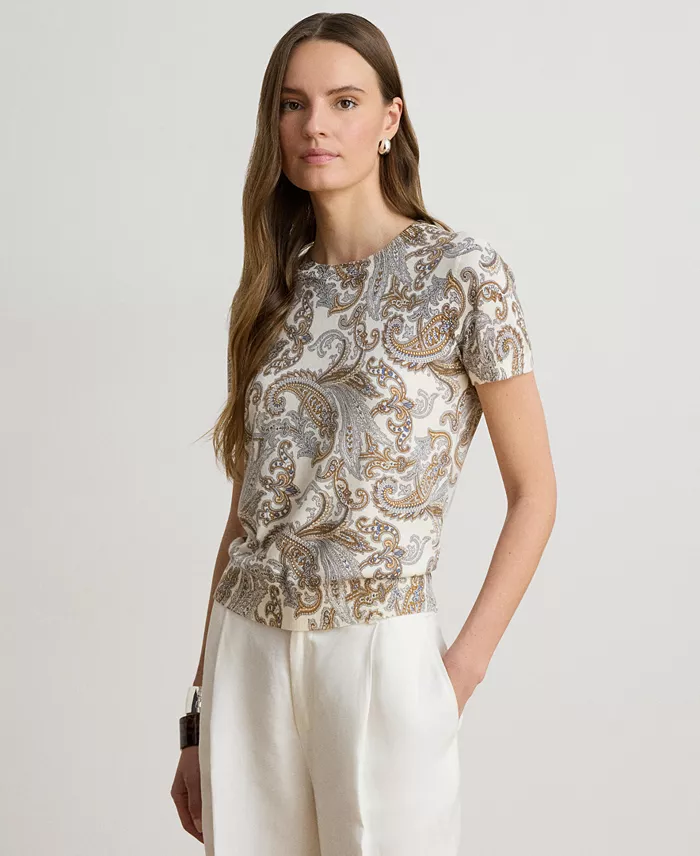 Women's Paisley Short-Sleeve Sweater