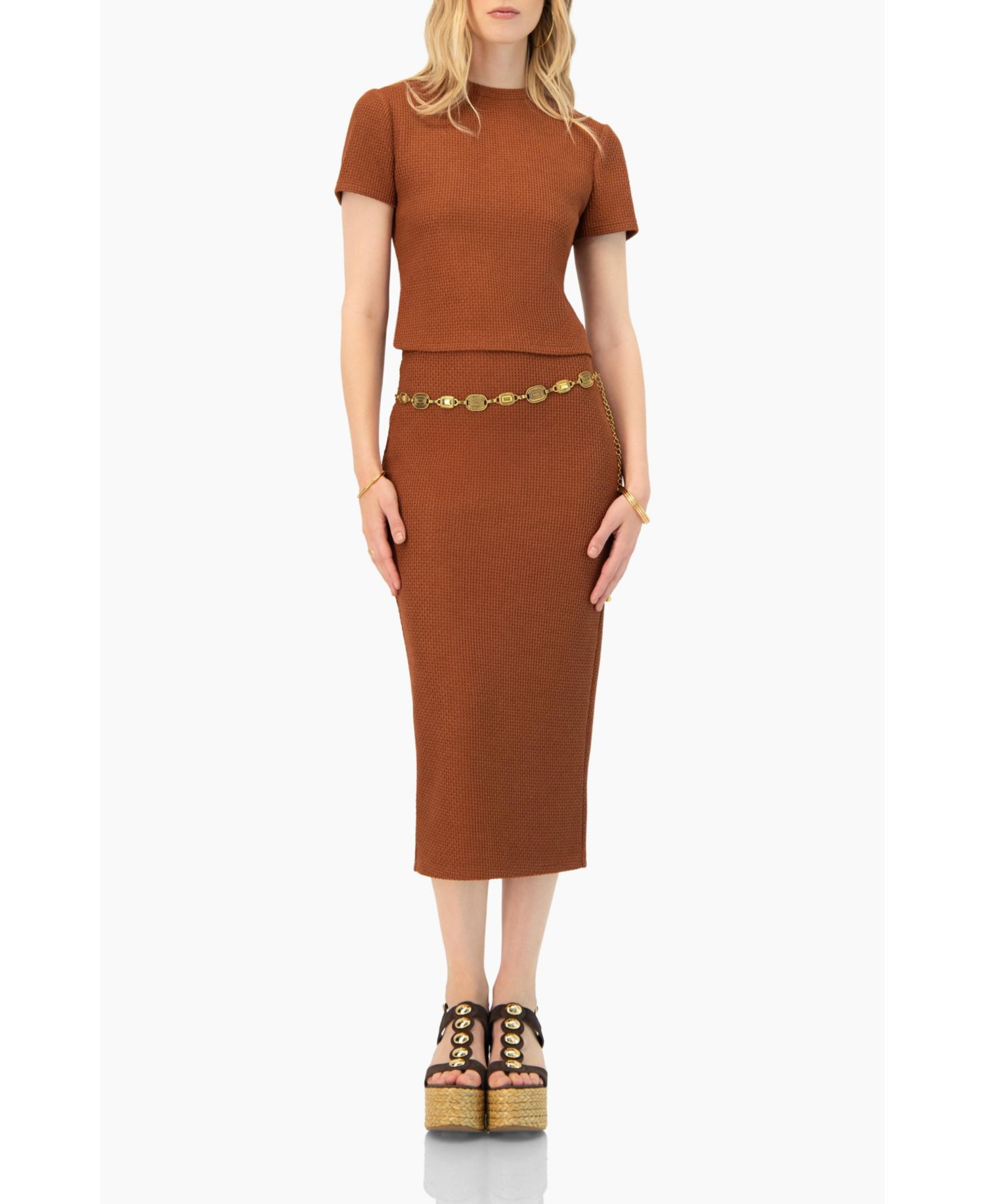 Women's Textured Knit Midi Skirt with Back Slit