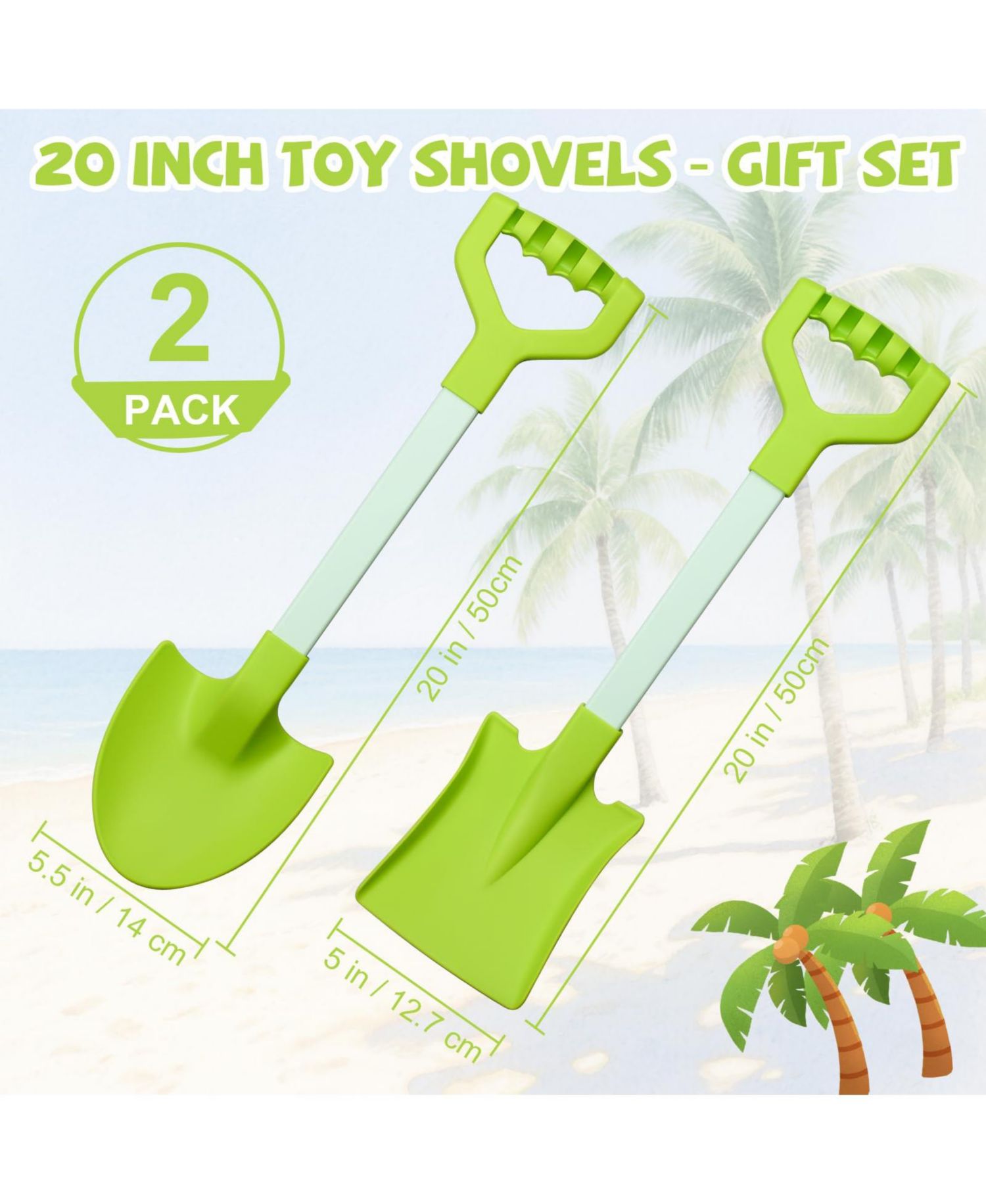 20-Inch Durable ABS Beach Shovels, 2-Piece Set