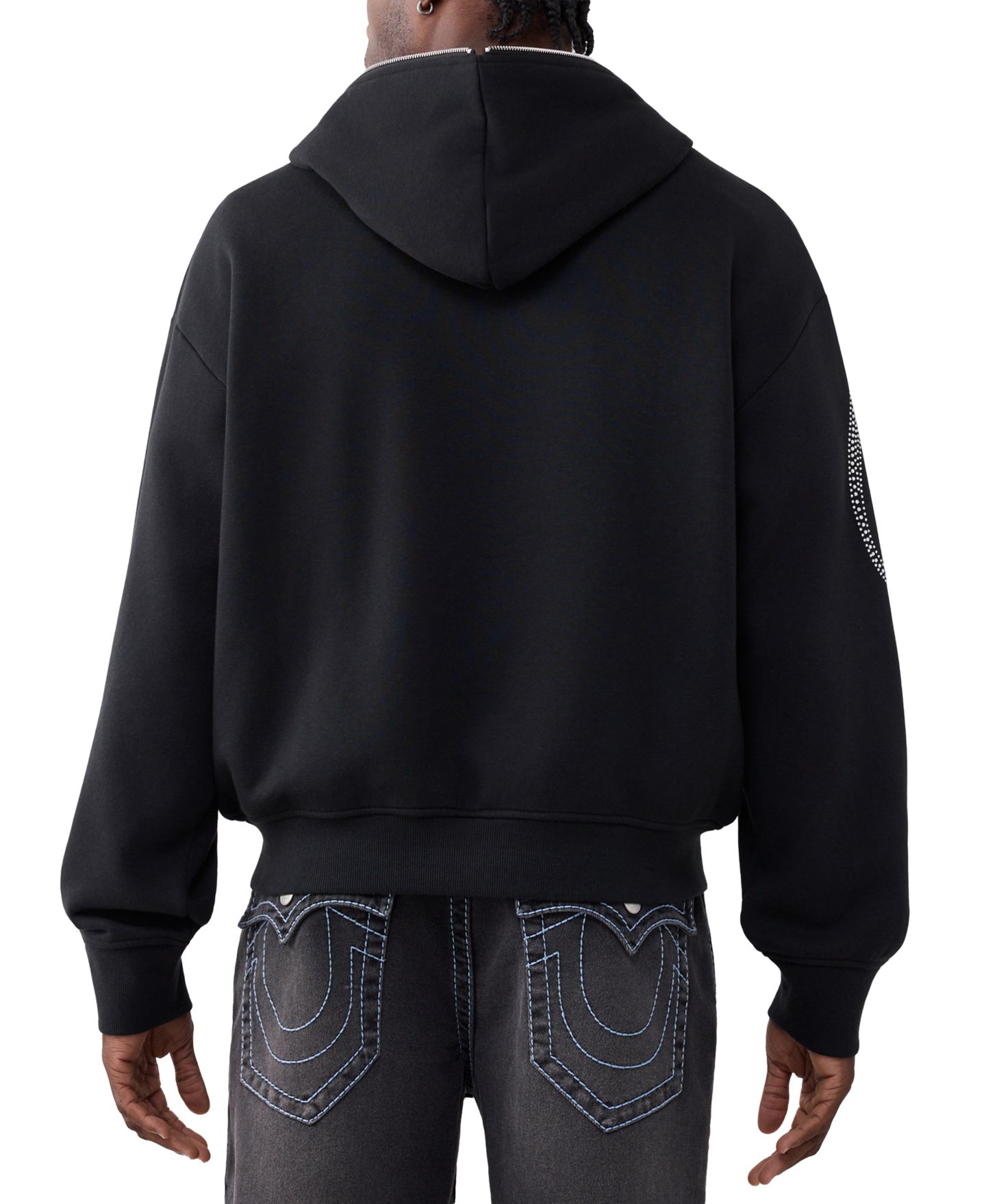 Мужское худи True Religion Crystal Script Boxy Full-Zip, цвет: Угольно-чёрный — фото 3