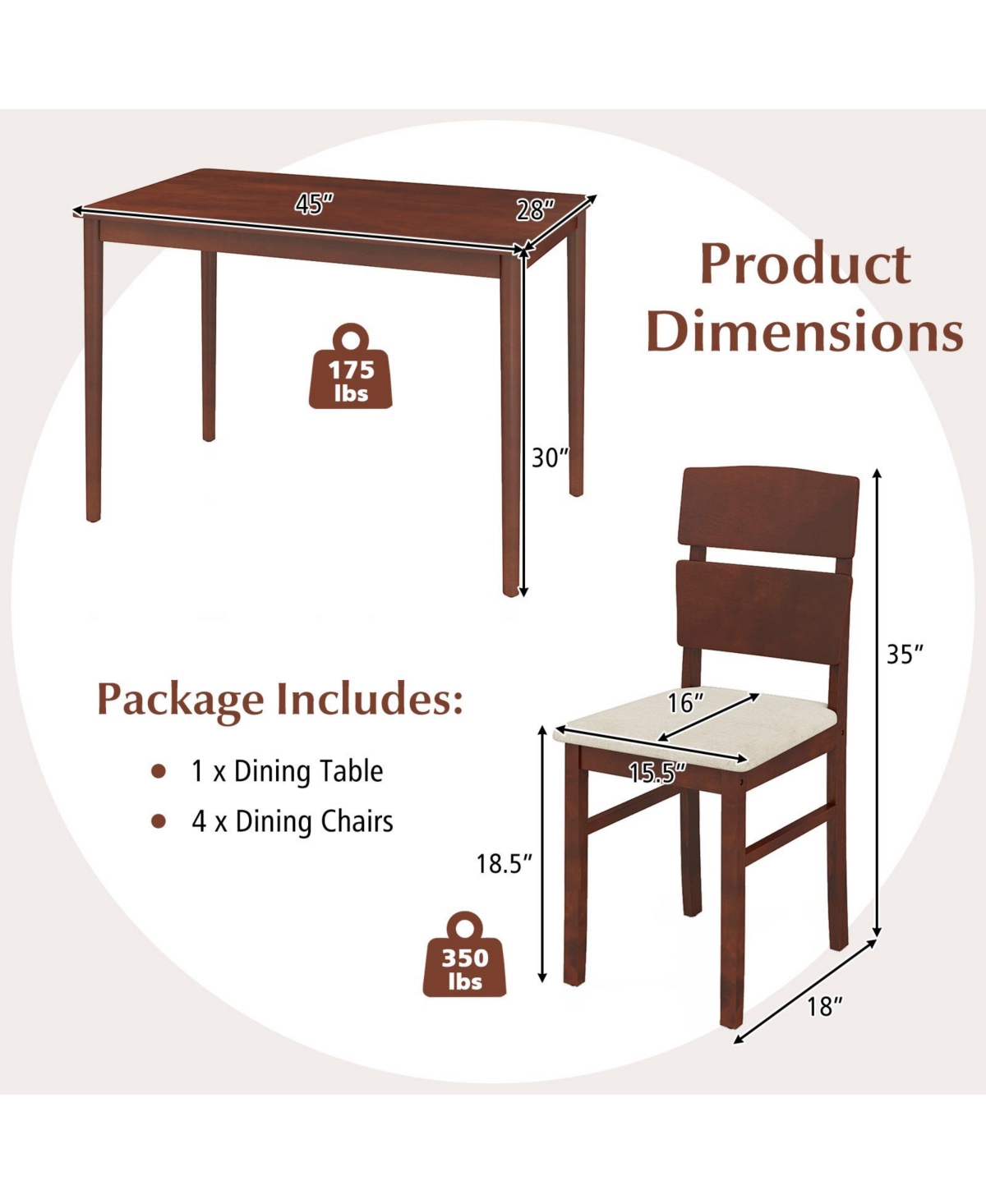 Slickblue 5 Piece Kitchen Table Set for 4 with Curved Backrest Chairs