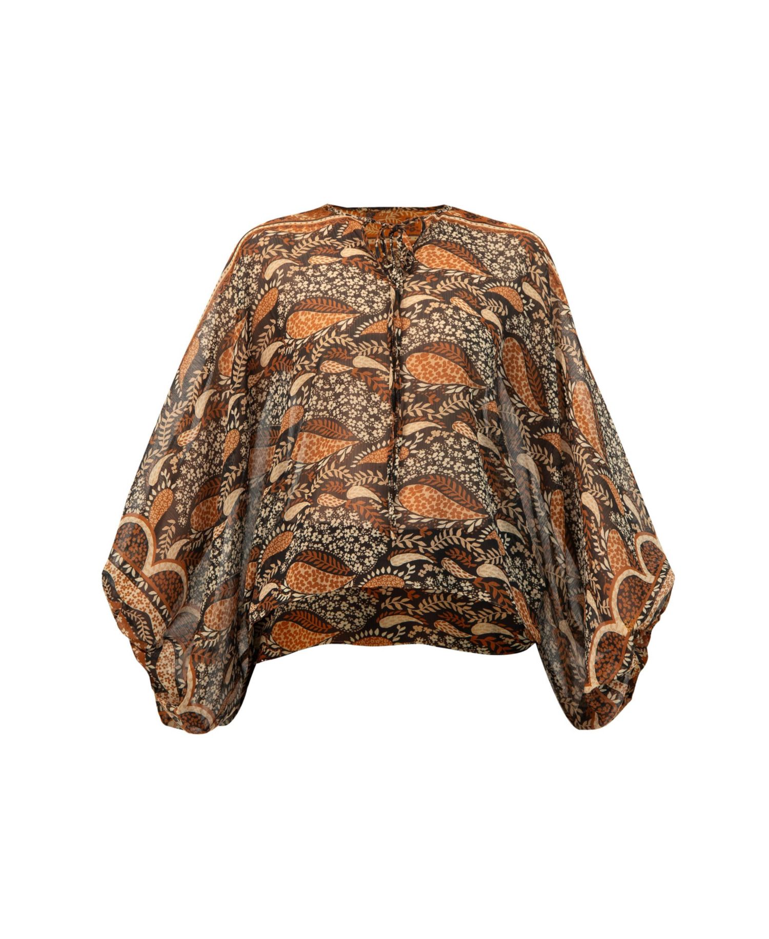 Women's Dolman Paisley Blouse with Neck Ties