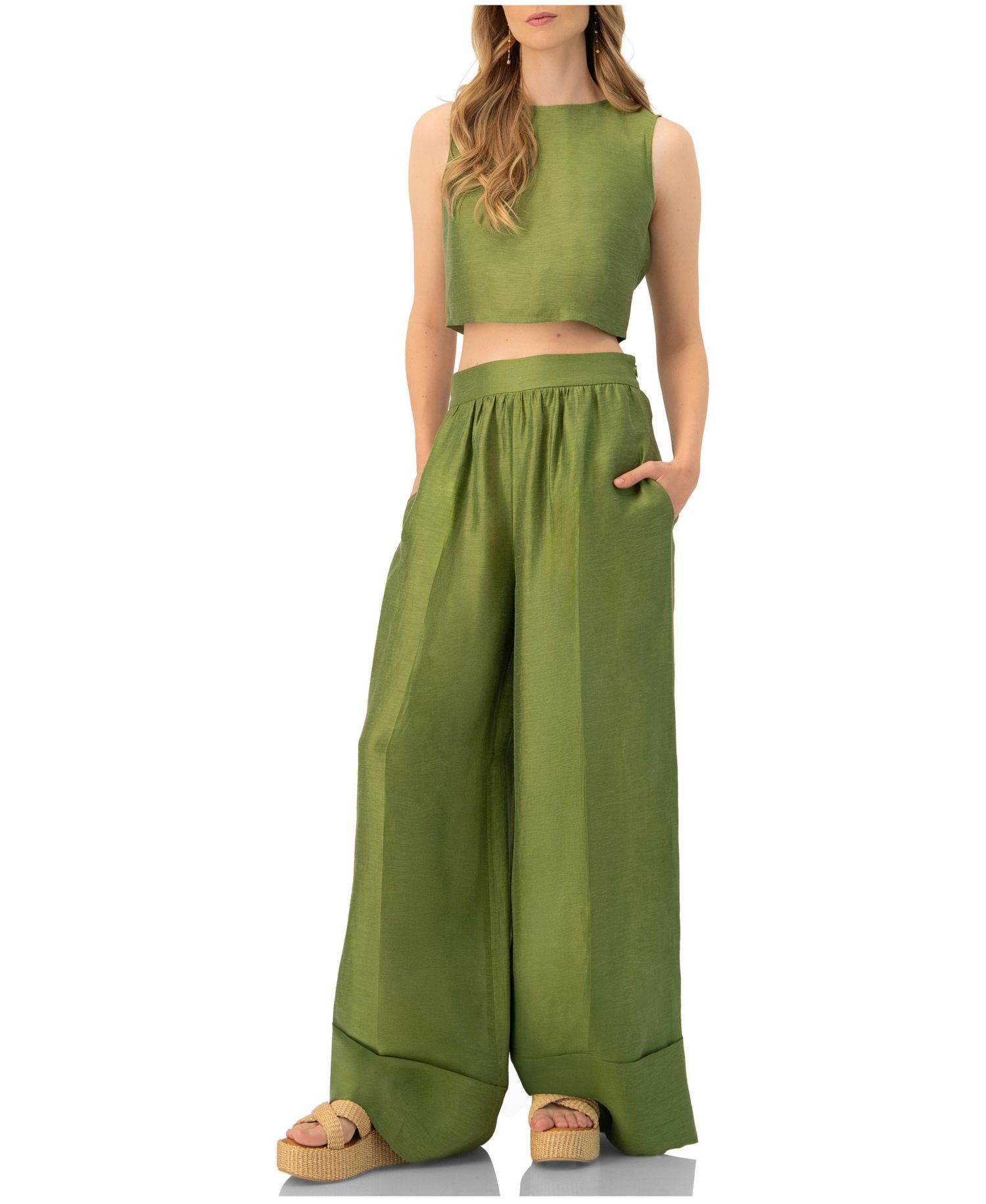 Women's Sleeveless Cropped Linen Top