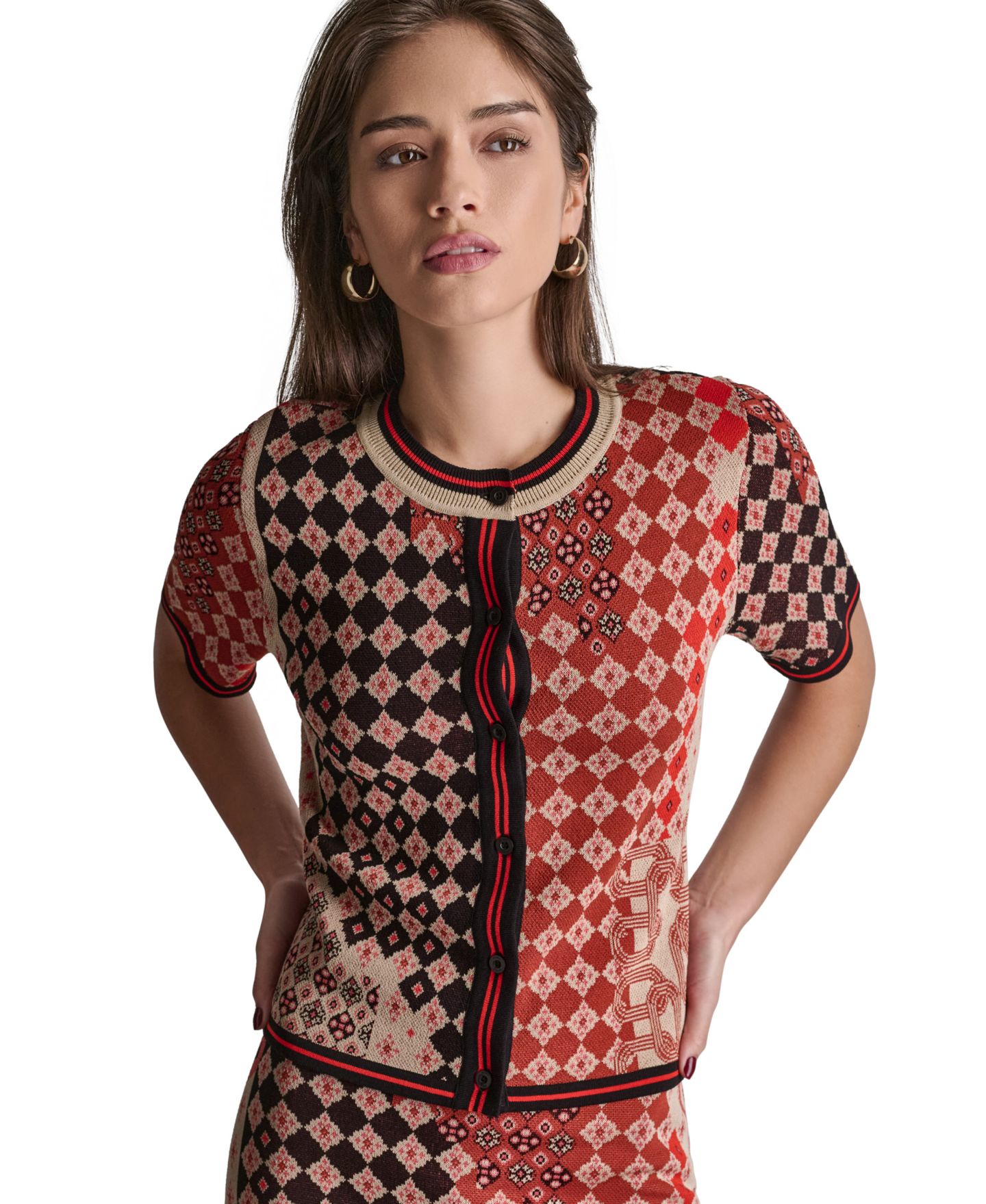 Женский топ BCBG Short-Sleeve Knit Top, цвет: Ржавый разноцветный — фото 4