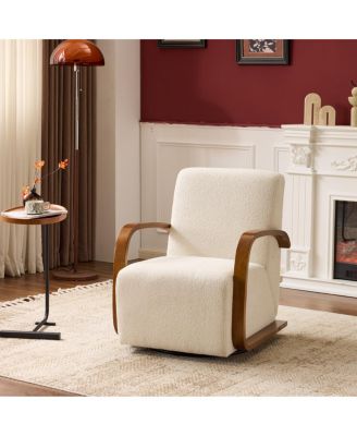 Upholstered 360degree(s) Swivel Accent Chair with Solid Wood Arms