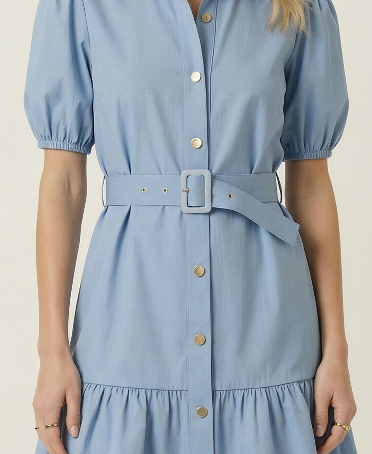 Modenaire Women's Short Sleeve Belted Button-Front Puff-Sleeve Mini Dress view 8 — MAYCSS fashion products
