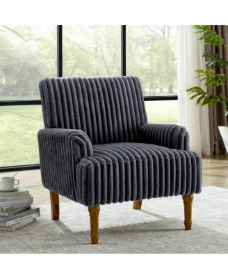 Corduroy Accent Chair with Wood Legs